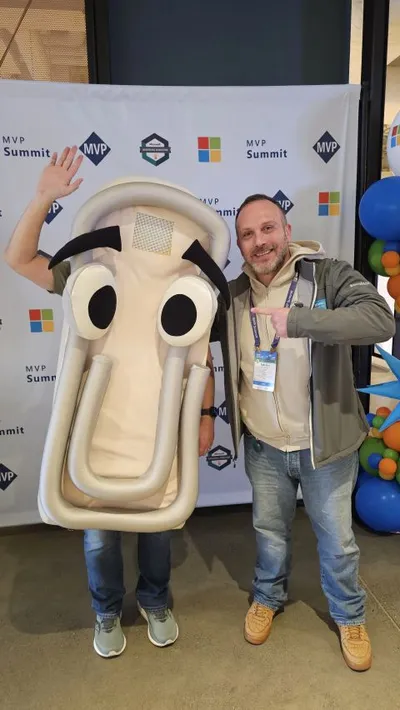 Federico Porceddu at MVP Summit 2026 with Clippy